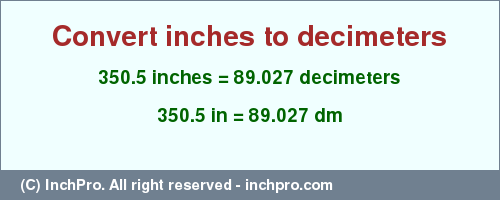 Result converting 350.5 inches to dm = 89.027 decimeters