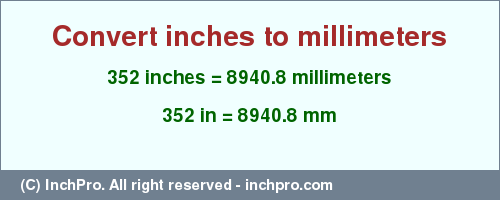 Result converting 352 inches to mm = 8940.8 millimeters