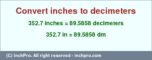 Result converting 352.7 inches to dm = 89.5858 decimeters