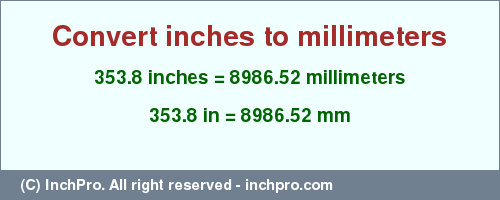 Result converting 353.8 inches to mm = 8986.52 millimeters