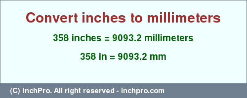 Result converting 358 inches to mm = 9093.2 millimeters