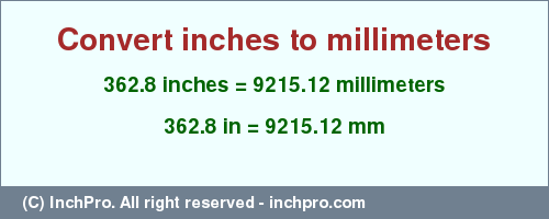 Result converting 362.8 inches to mm = 9215.12 millimeters