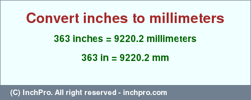 Result converting 363 inches to mm = 9220.2 millimeters