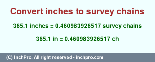 Result converting 365.1 inches to ch = 0.460983926517 survey chains
