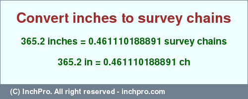 Result converting 365.2 inches to ch = 0.461110188891 survey chains
