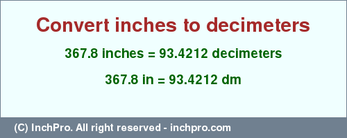 Result converting 367.8 inches to dm = 93.4212 decimeters