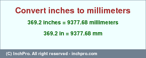 Result converting 369.2 inches to mm = 9377.68 millimeters
