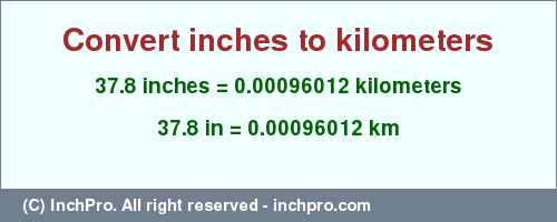 Result converting 37.8 inches to km = 0.00096012 kilometers