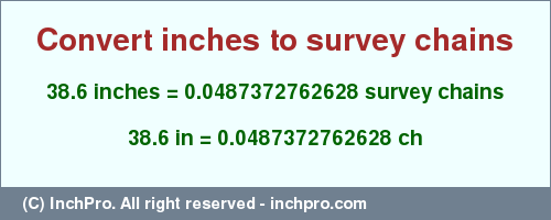 Result converting 38.6 inches to ch = 0.0487372762628 survey chains