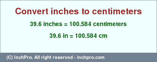 Result converting 39.6 inches to cm = 100.584 centimeters
