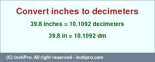 Result converting 39.8 inches to dm = 10.1092 decimeters