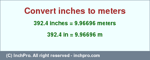 Result converting 392.4 inches to m = 9.96696 meters
