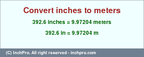 Result converting 392.6 inches to m = 9.97204 meters