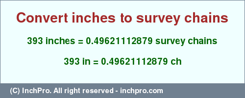 Result converting 393 inches to ch = 0.49621112879 survey chains
