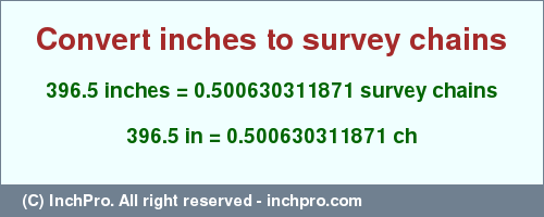 Result converting 396.5 inches to ch = 0.500630311871 survey chains