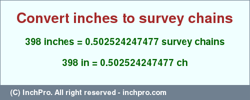 Result converting 398 inches to ch = 0.502524247477 survey chains
