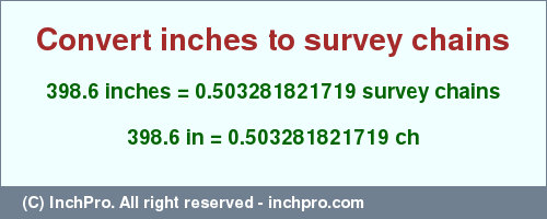 Result converting 398.6 inches to ch = 0.503281821719 survey chains