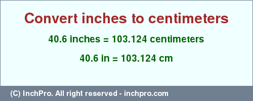 Result converting 40.6 inches to cm = 103.124 centimeters