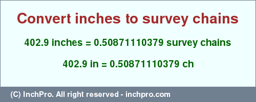 Result converting 402.9 inches to ch = 0.50871110379 survey chains