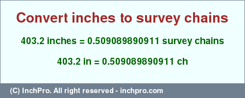 Result converting 403.2 inches to ch = 0.509089890911 survey chains