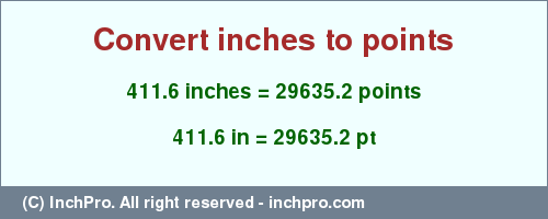 Result converting 411.6 inches to pt = 29635.2 points