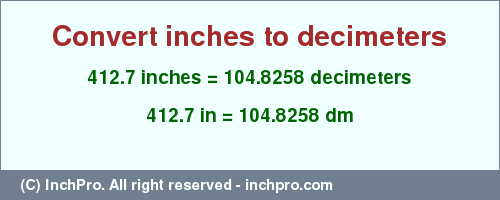 Result converting 412.7 inches to dm = 104.8258 decimeters