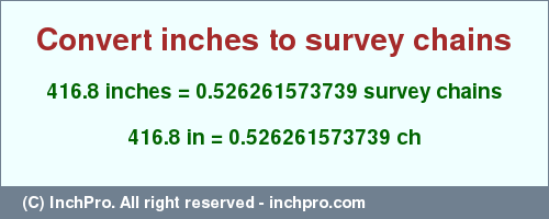 Result converting 416.8 inches to ch = 0.526261573739 survey chains