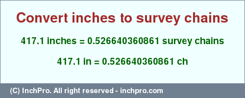 Result converting 417.1 inches to ch = 0.526640360861 survey chains