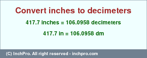 Result converting 417.7 inches to dm = 106.0958 decimeters