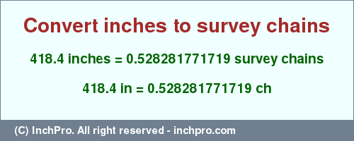 Result converting 418.4 inches to ch = 0.528281771719 survey chains