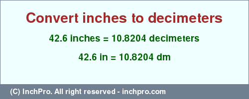 Result converting 42.6 inches to dm = 10.8204 decimeters