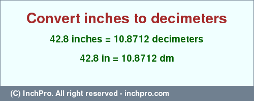 Result converting 42.8 inches to dm = 10.8712 decimeters