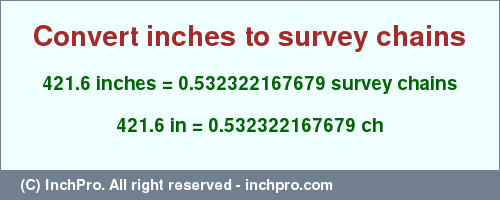 Result converting 421.6 inches to ch = 0.532322167679 survey chains