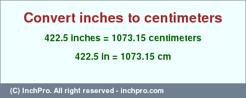 Result converting 422.5 inches to cm = 1073.15 centimeters
