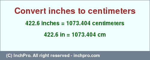 Result converting 422.6 inches to cm = 1073.404 centimeters