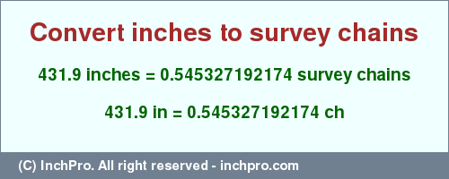 Result converting 431.9 inches to ch = 0.545327192174 survey chains