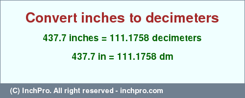 Result converting 437.7 inches to dm = 111.1758 decimeters