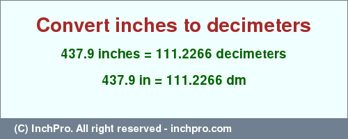 Result converting 437.9 inches to dm = 111.2266 decimeters