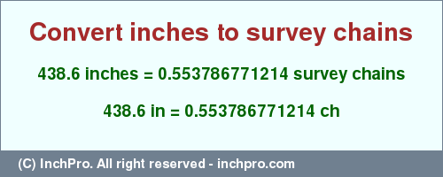 Result converting 438.6 inches to ch = 0.553786771214 survey chains