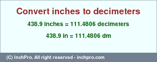 Result converting 438.9 inches to dm = 111.4806 decimeters