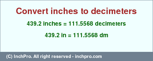 Result converting 439.2 inches to dm = 111.5568 decimeters