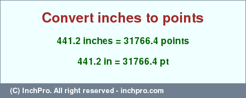 Result converting 441.2 inches to pt = 31766.4 points