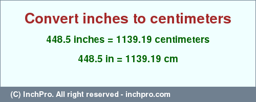 Result converting 448.5 inches to cm = 1139.19 centimeters