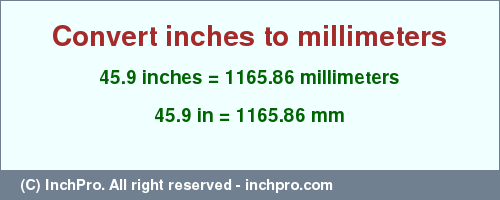 Result converting 45.9 inches to mm = 1165.86 millimeters