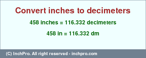 Result converting 458 inches to dm = 116.332 decimeters