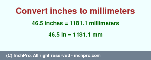 Result converting 46.5 inches to mm = 1181.1 millimeters
