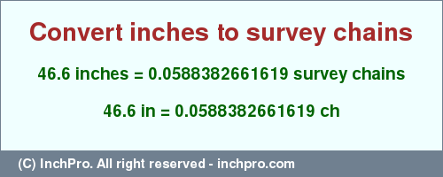 Result converting 46.6 inches to ch = 0.0588382661619 survey chains