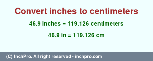 Result converting 46.9 inches to cm = 119.126 centimeters