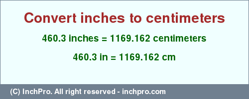Result converting 460.3 inches to cm = 1169.162 centimeters