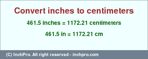 Result converting 461.5 inches to cm = 1172.21 centimeters